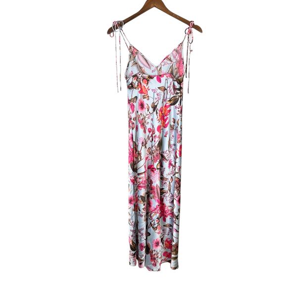 Victoria's Secret NWT Blue Floral Satin Tie Strap Midi Slip Dress Nightgown - Picture 10 of 12